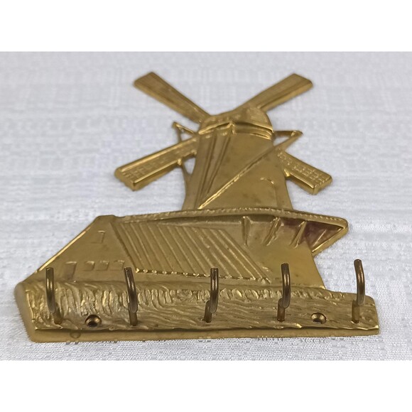 VTG Solid Brass Windmill Key Rail Key Hanger Key Hooks From Fritz Brass Wall Art - Picture 7 of 8